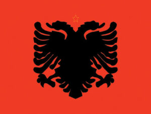 Full view of Albania flag with red field and black eagle
